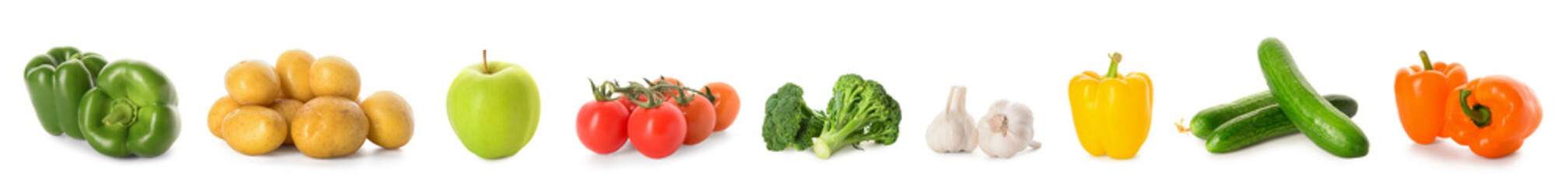 Set of many fresh vegetables isolated on white