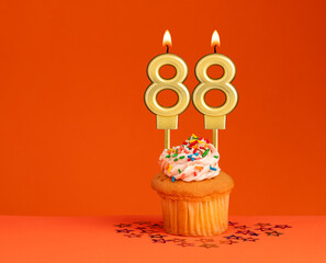 Number 88 candle - Birthday card design in orange background