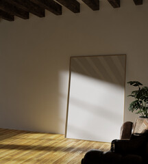 simple frame mockup poster leaning on the white wall