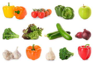 Set of fresh vegetables isolated on white