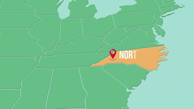 Mapa de los Estados Unidos de Am&eacute;rica con divisi&oacute;n pol&iacute;tica resaltando el estado de North Carolina