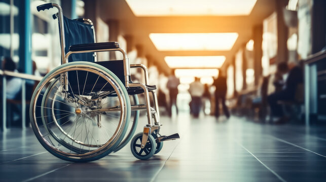 Wheelchairs waiting for patient services at the hospital.