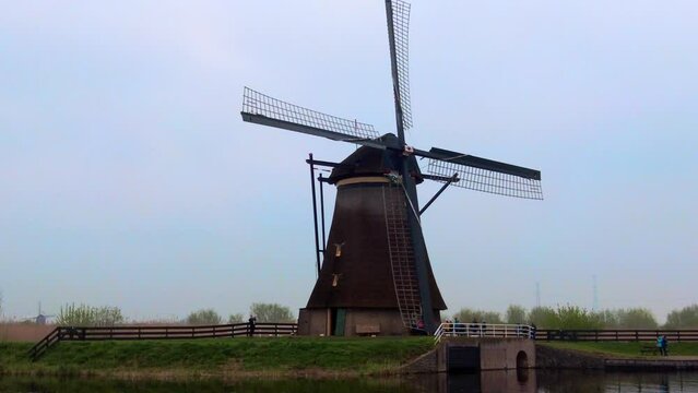 famous Dutch old-fashioned windmill site in Kinderdijk the Netherlands