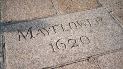 Mayflower Steps 1620 Monument Plymouth England Gimbal Cinematic 4K