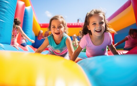 Kids on the inflatable bounce house