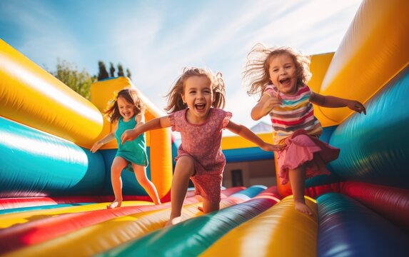 Naklejki Kids on the inflatable bounce house