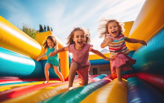 Kids on the inflatable bounce house