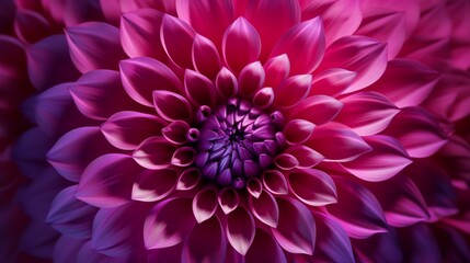 Magnificent magenta dahlia flower in an abstract close-up with beautiful petals. This dazzling, lovely flower, which is a member of the daisy family, has a gorgeous spiral or circular design in the ar