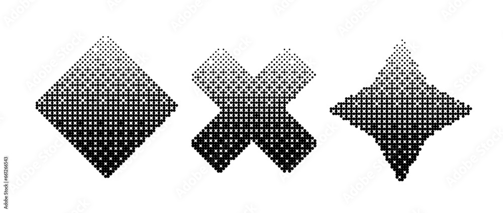 Aufkleber geometric shapes bitmap set. dither gradient forms collection. square, cross, star elements design e