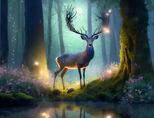 Deer in the fantasy realistic jungle