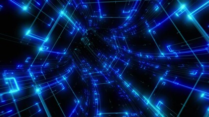 Loop Motion into digital technologic tunnels. 3D animation - Powered by Adobe