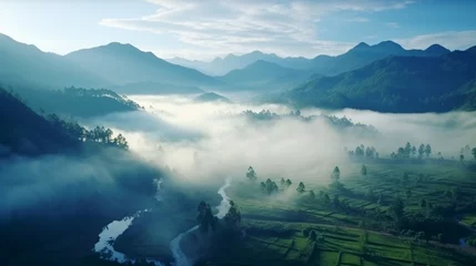Foto op Aluminium mountains in the morning mist Wonderful natural view from Kerala Image of God's own Country used in tourism and travel fresh and serene nature picture. © Anmol