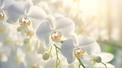 Türaufkleber Orchids in white on a natural, hazy background. © Anmol