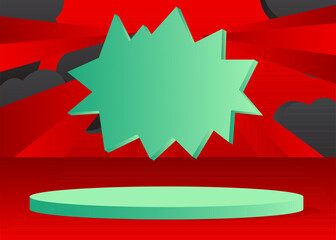 Black, Red and Turquoise product display. Vector cylinder pedestal podium. Stage showcase for presentation.