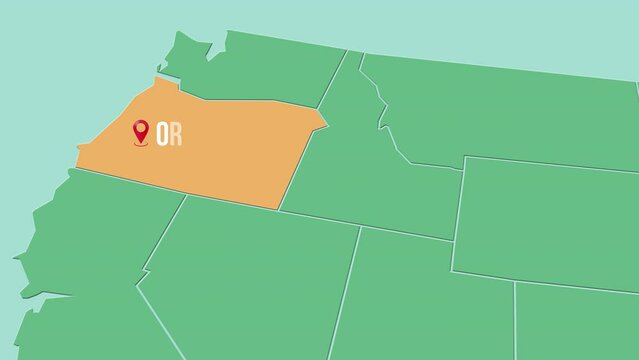 Mapa de los Estados Unidos de Am&eacute;rica con divisi&oacute;n pol&iacute;tica resaltando el estado de Oregon