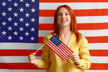 Young woman against USA flag