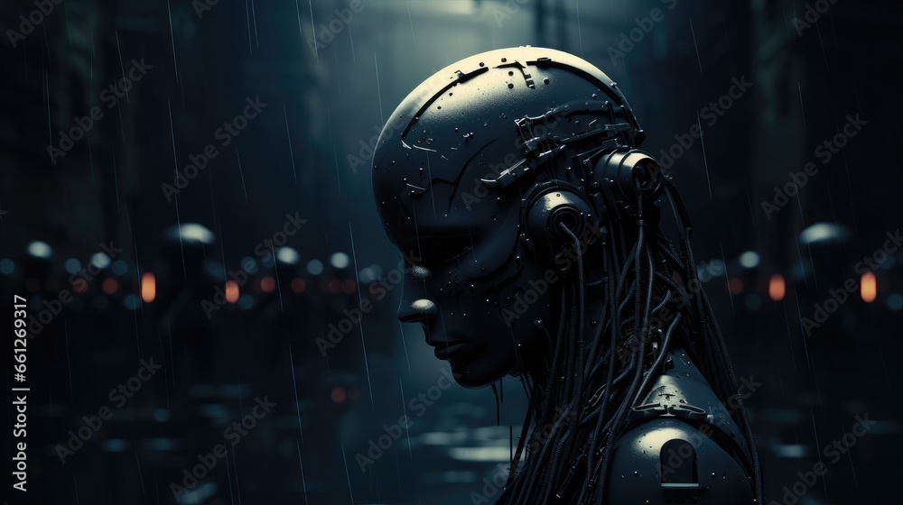 Aufkleber dark industrial has roots of consciousness and meaning of end of world without human objects.