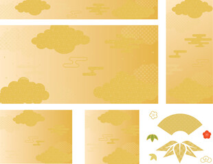お正月の金色の雲の背景素材のセット