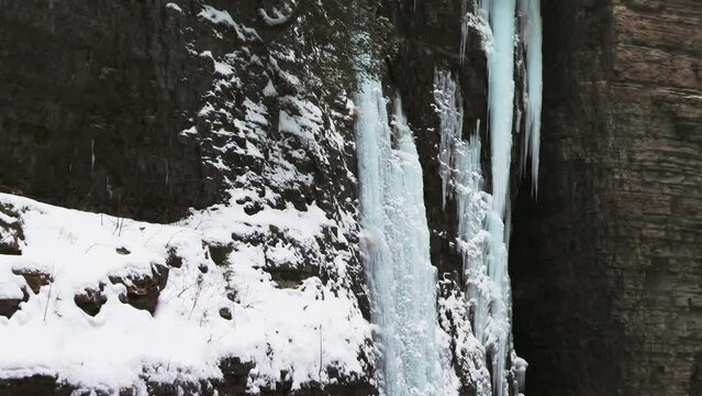 Snow and ice covered waterfall cliff walls, Ausable Chasm, Adirondacks, New York