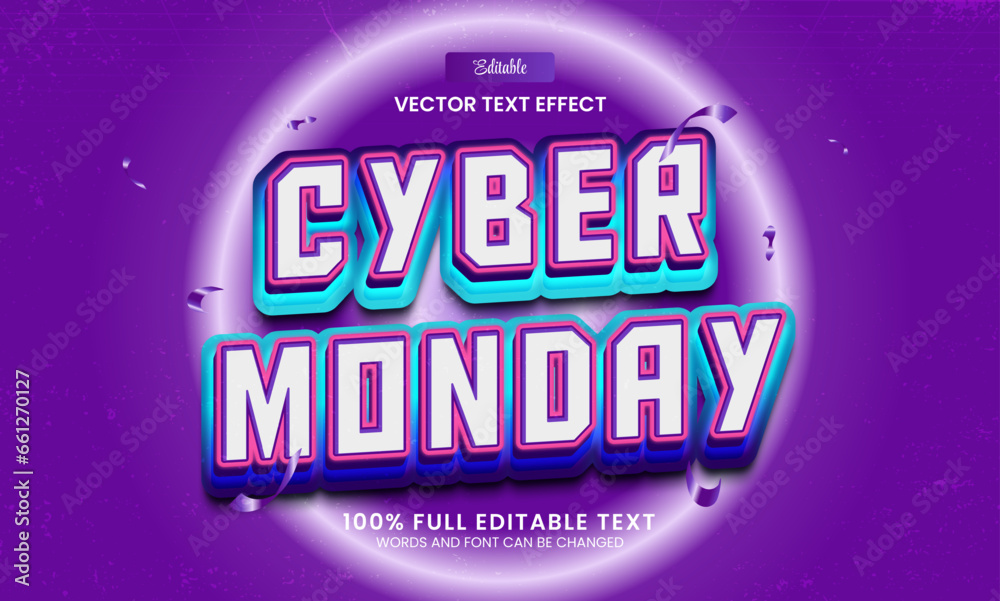 Wall mural design editable text effect, cyber monday 3d retro vector illustration