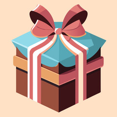 Gift box with bow and serpentine ribbon. Surprise Present Unwrapped Prize Reward Package Special Holiday Christmas Birthday Chocolate Graphic Element Cartoon Modern flat Colorful vector illustration