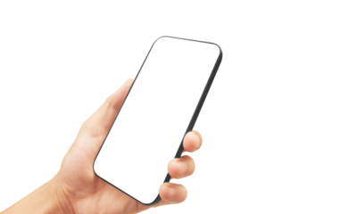 Hand holding smartphone device  touching screen