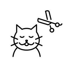 Happy smiling cat at a groomer. Pet care health and beauty services. Pixel perfect, editable stroke icon