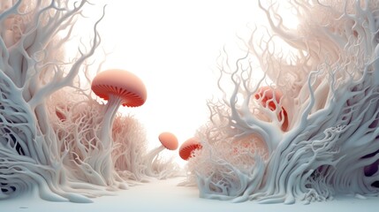 Obraz premium Abstract fantastic white forest of coral trees. AI Generation 