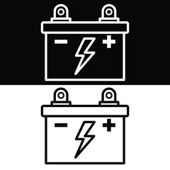 Car battery icon design, Black and white version illustration design