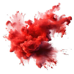 Red paint splash explosion smoke cloud isolated on transparent background