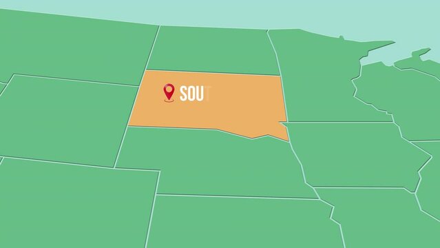 Mapa de los Estados Unidos de Am&eacute;rica con divisi&oacute;n pol&iacute;tica resaltando el estado de South Dakota