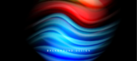 Rainbow color wave lines on black. Techno or business abstract background for posters, covers, banners, brochures, websites