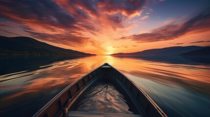 Fototapeta na wymiar motorboat on a lake with sunny sky