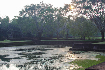 The view of the pond at the Sigiriya during the sunset, Sri Lanka.