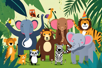 Naklejka premium animals in the jungle Generative AI