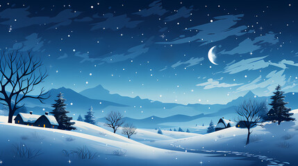 Fototapeta premium the serenity and charm of a winter wonderland with minimalistic vectors of snowflakes, evergreen trees, and delicate ornaments, all in cool, wintry shades, evoking the magic of Christmas.