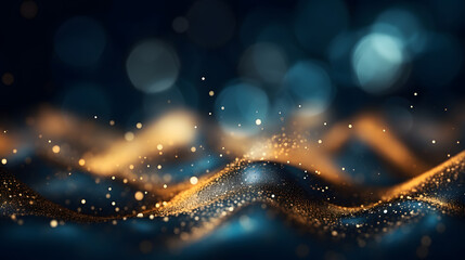 Abstract background with Dark blue and gold particle. Christmas Golden light shine particles bokeh on navy blue background. Gold foil texture. Holiday concept. - obrazy, fototapety, plakaty
