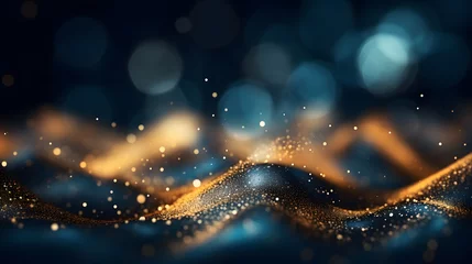 Poster Abstract background with Dark blue and gold particle. Christmas Golden light shine particles bokeh on navy blue background. Gold foil texture. Holiday concept. © Planetz