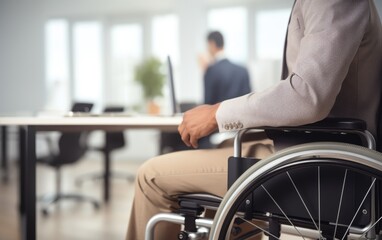 Fototapeta premium A man working in wheelchair in a modern office