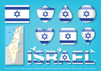 Flag of Israel. Israel Flag Icon Set In Different Shapes. Vector Illustration.