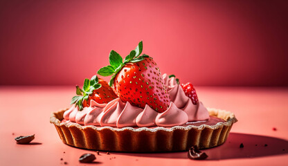Delicious strawberry tart with cream and pie crust. - obrazy, fototapety, plakaty