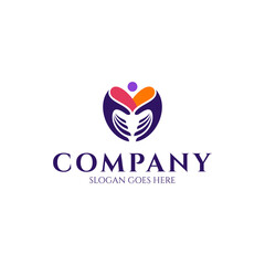 heart logo symbol with people and hand care shape