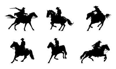 set of horseman silhouettes on isolated background - obrazy, fototapety, plakaty