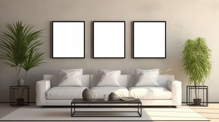 Four frames mock up in modern living room interior,
