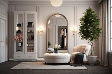 Elegant hallway interior in white tones