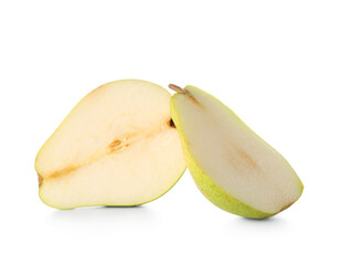 Halves of ripe pear isolated on white background