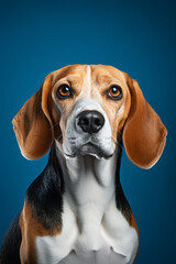 Beagle Dog Portrait on Dark Blue Background for Magazine - Created with Generative AI Tools