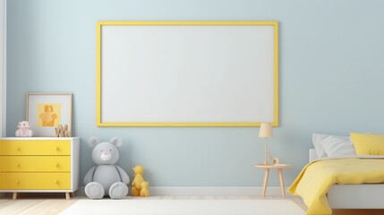 Mock up frame in unisex children room interior background,
