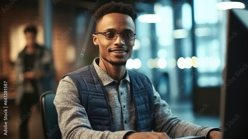 Leinwandbilder Confident African American software engineer developing machine learning algorithm at modern office.