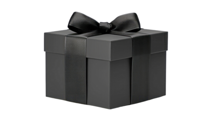black gift box isolated on transparent background cutout